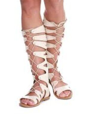 Yoki Beige Islana 04 Flat Strappy Tall Gladiator Sandals Size 8 NWT